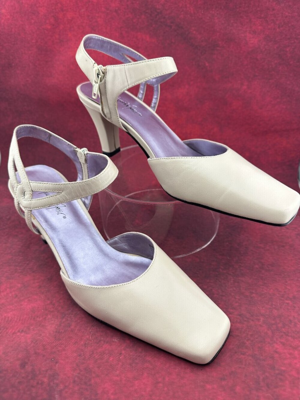 VINTAGE JACQUELINE FERRAR MODERN SQUARE TOE ZIPPER SLINGBACK MID-HEELS SHOE, 8W